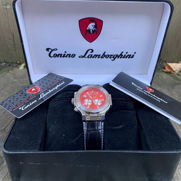 NEW Tonino Lamborghini Men's Chronograph Diamond Bezel Leather Strap Watch - Picture 4 of 16